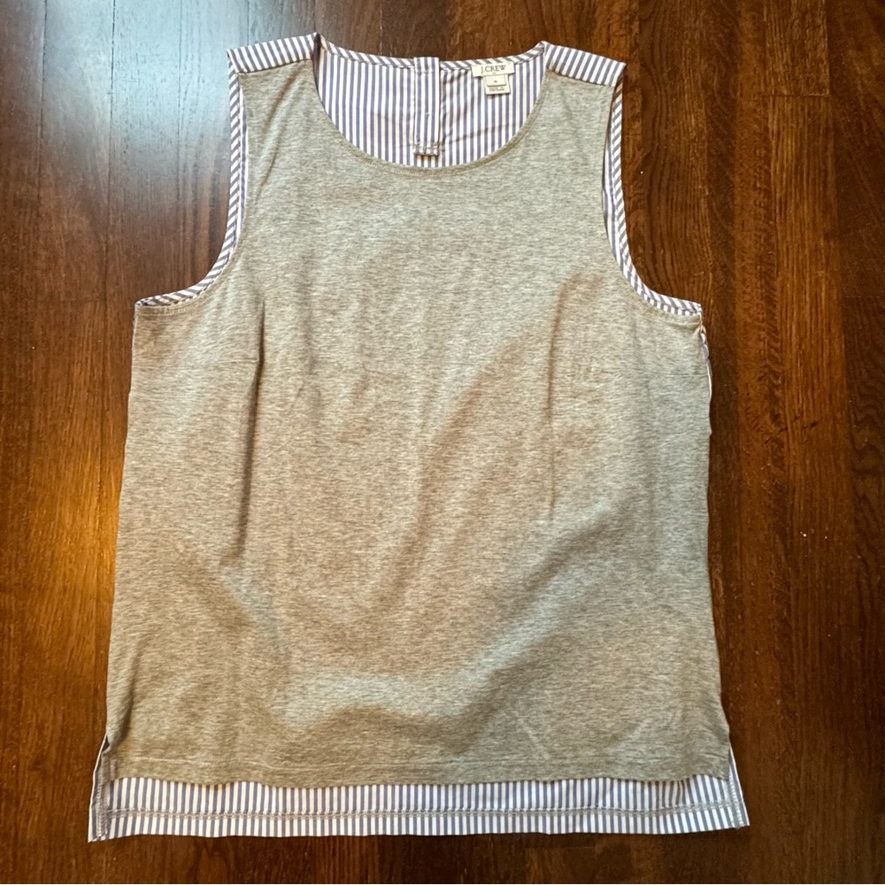 J Crew Sleeveless Top Grey and Blue/White Stripe Size Medium